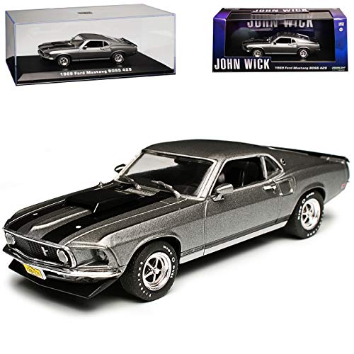 Greenlight Ford Mustang Boss 429 Coupe Grau John Wick Typ I 3. Generation 1969-1970 1/43 Modell Auto mit individiuellem Wunschkennzeichen von Greenlight