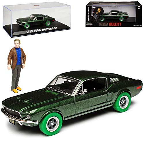 Greenlight Ford Mustang Bulitt Grün Coupe mit gruenen Reifen mit Figur Steve McQueen 1968 1/43 Modell Auto von Greenlight