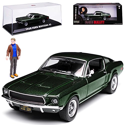 Greenlight Ford Mustang Bullitt Grün Coupe mit Figur Steve McQueen 1968 1/43 Modell Auto mit individiuellem Wunschkennzeichen von Greenlight