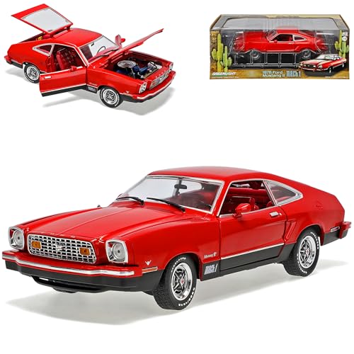 Greenlight Ford Mustang II Mach I 1976 Coupe Rot Schwarz 1974-1978 1/18 Modell Auto mit individiuellem Wunschkennzeichen von Greenlight