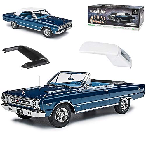 Greenlight Plymouth Belvedere GTX Cabrio Blau Weiss mit abnehmbarem Dach Graveyard Carz 1/18 Modell Auto mit individiuellem Wunschkennzeichen von Greenlight