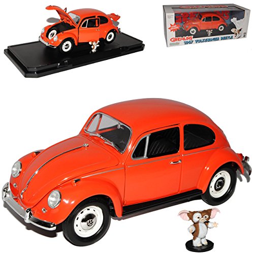 Greenlight Volkwagen Käfer Beetle Gremlins Rot Orange mit Figur Gizmo 1/18 Modell Auto mit individiuellem Wunschkennzeichen von Greenlight