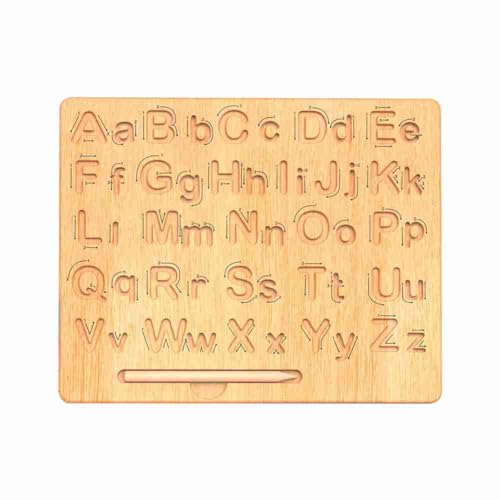 Greethga Übungstisch mit Buchstaben in Holz, Alphabet auf beiden Seiten Lernspiel Lernspiel Feinmotorik von Greethga