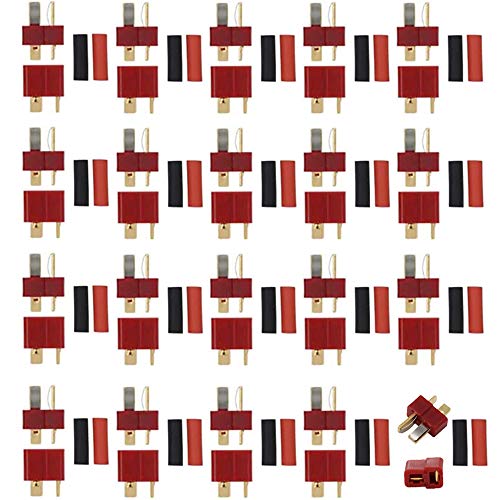 Greluma 20 Paar T-Stecker-Steckverbinder Deans-Steckverbinder für RC-Li-Po-Batterie mit 40 STK Schrumpfschlauch von Greluma