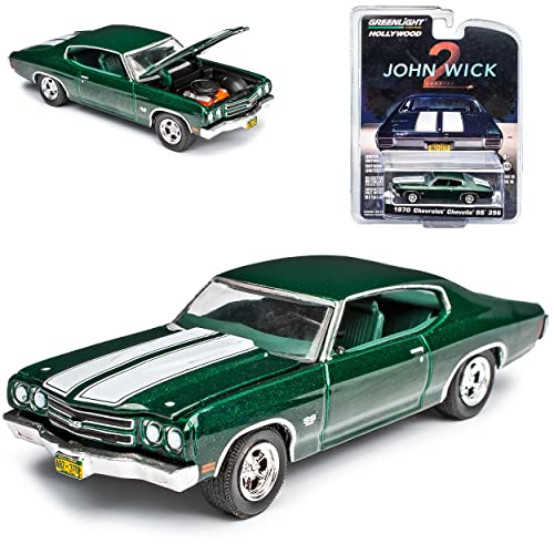 Chevrolet Chevy Chevelle SS 396 Coupe Grün John Wick 2. Generation 1968-1972 1/64 Greenlight Modell Auto mit individiuellem Wunschkennzeichen von Grenlight