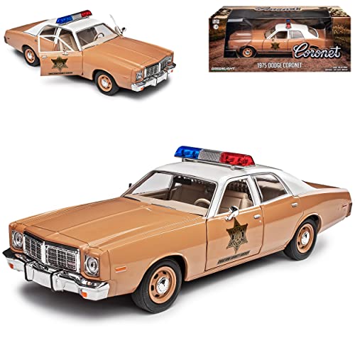 Dodge Coronet County Sheriff Police Choctaw County Polizei Braun 1975 1/24 Greenlight Modell Auto mit individiuellem Wunschkennzeichen von Grenlight