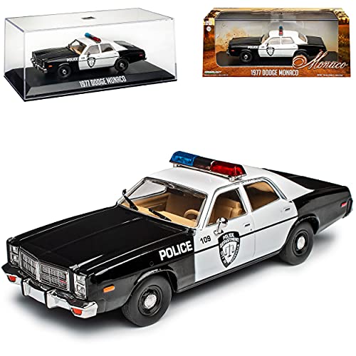 Dodge Monaco 1977 Police Polizei Roseville Schwarz Weiss Silber Felgen 1/43 Greenlight Modell Auto mit individiuellem Wunschkennzeichen von Grenlight