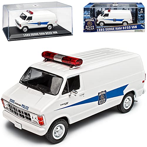 Dodge Ram B250 Transporter Weiss Indiana State Police Polizei 2. Generation 1979-1993 1/43 Greenlight Modell Auto von Grenlight