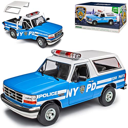 Ford Bronco NYPD New York Police Department Weiss Blau 5. Generation 1992-1996 1/18 Greenlight Modell Auto von Grenlight