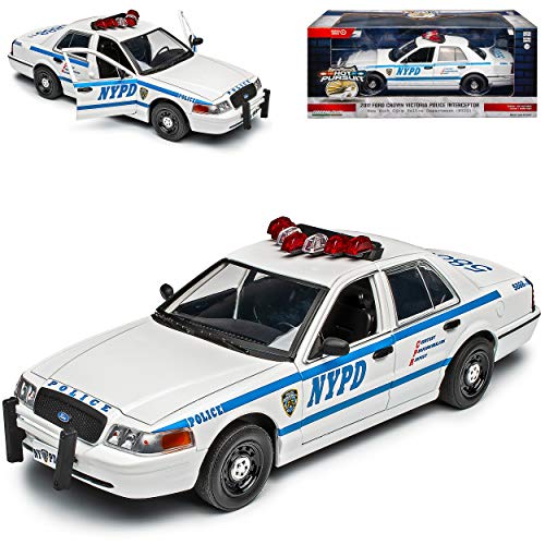 Ford Crown Victoria Police Polizei New York NYPD Weiss Blau 2. Generation 1997-2011 1/24 Greenlight Modell Auto mit individiuellem Wunschkennzeichen von Grenlight