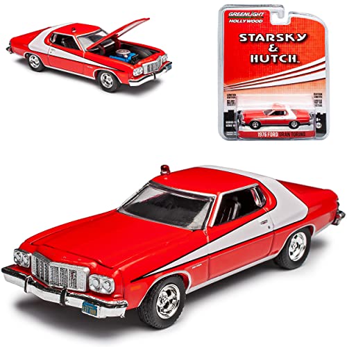 Ford Gran Torino Starsky und Hutch Rot 1976 1/64 Greenlight Modell Auto mit individiuellem Wunschkennzeichen von Grenlight