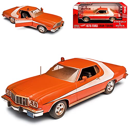 Ford Gran Torino Starsky und Hutch Rot Dirty Version 1976 1/24 Greenlight Modell Auto mit individiuellem Wunschkennzeichen von Grenlight