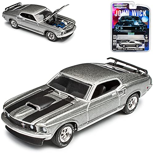 Ford Mustang Boss 429 Coupe Grau John Wick Typ I 3. Generation 1969-1970 1/64 Greenlight Modell Auto von Grenlight