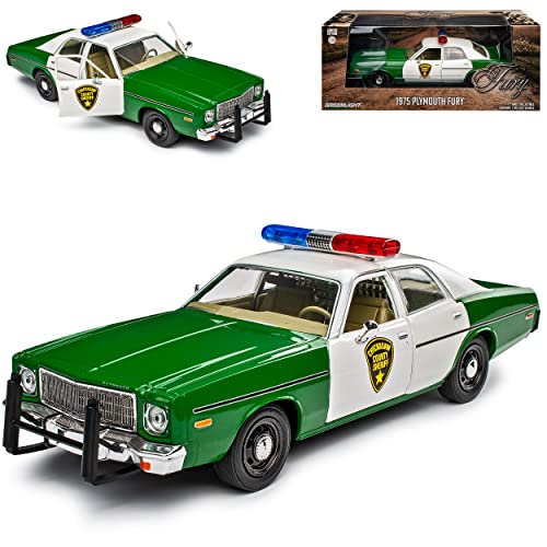 Plymouth Fury Chickasaw County Sheriff Police 1975 Grün Weiss Polizei 1/24 Greenlight Modell Auto mit individiuellem Wunschkennzeichen von Grenlight