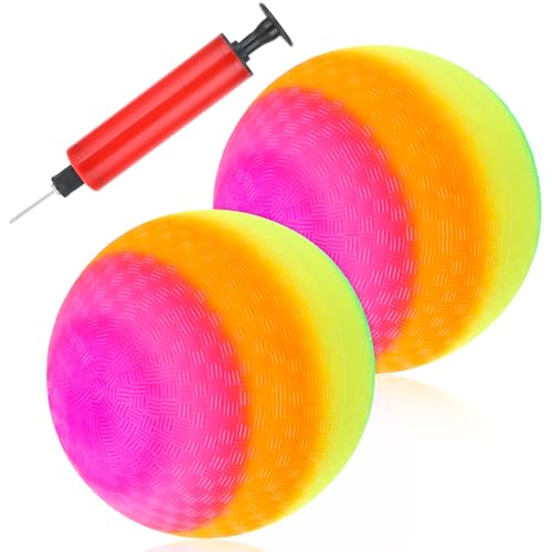 2 Stück Ball Kinder PVC Regenbogen Ball,Ball Kinder Outdoor,Aufblasbaren Wasserball,6 Zoll Aufblasbaren Inflation Strand Bälle mit Pumpe,Handball für Kinder Aufblasbare Bälle Spielplatz Innen von Grevosea