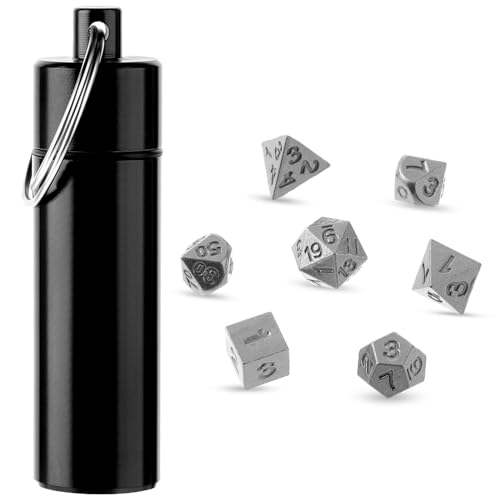 7-Teiliges Mini-Würfel Set,DND Würfel Set,Tragbare Rollenspielwürfel,Mikro Würfel Mit Schlüsselanhänger,Perfektes Zubehör für DND-Spieler,Ttrpg-Spieler Oder Dungeon-Meister-Silber von Grevosea