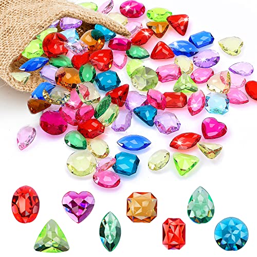 Grevosea 100 Stück Toy Gems,acryl diamanten Kinder Toy Gems Pirate Treasure Jewels Diamanten Kinder Edelsteine Streudeko 13-27mm Bunt Acryl Edelsteine Glassteine für Sommer Strand von Grevosea