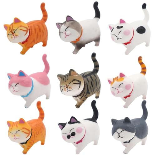 Greyoe Katzenfiguren, 9 Stück Tierfiguren Kinder Realistisch Katze Spielzeug Kinder Lehrreich Katzenfiguren Spielzeug Miniatur Katze für Kinder Katzenliebhaber Home Auto Dekor (2 Generation) von Greyoe