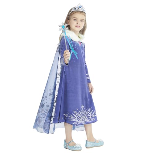 Gridamea Elsa-Anziehkleid für Mädchen, Anna-Kostüm, Prinzessinnenkleid, Kinder-Königin-Kostüm mit Krone und Zauberstab für Party/Cosplay/Hochzeit von Gridamea