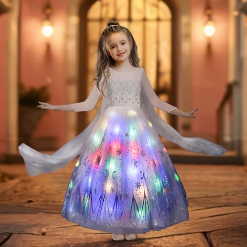 Gridamea Leuchtendes Elsa-Prinzessinnenkostüm für Mädchen mit abnehmbarem LED-Rocksaum, geeignet für alle Arten von Prinzessinnenkleidern von Gridamea