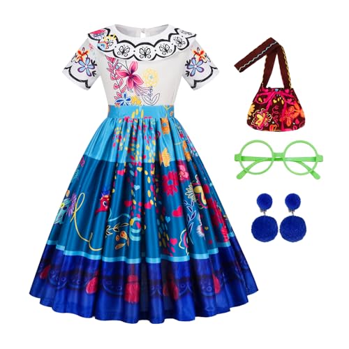 Gridamea Mirabel Kleid für Mädchen, Isabela Kostüm für Kleinkinder, Fantastisches Prinzessinnenkleid mit Tasche, Ohrringen, Brille, Outfit für Hochzeit/Party/Geburtstag/Halloween/Cosplay von Gridamea