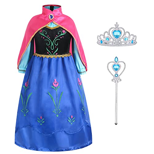 Gridamea Mädchen Elsa Kleid, Anna Kostüm mit Feenstab und Krone Tiara für Hochzeit/Party/Cosplay von Gridamea