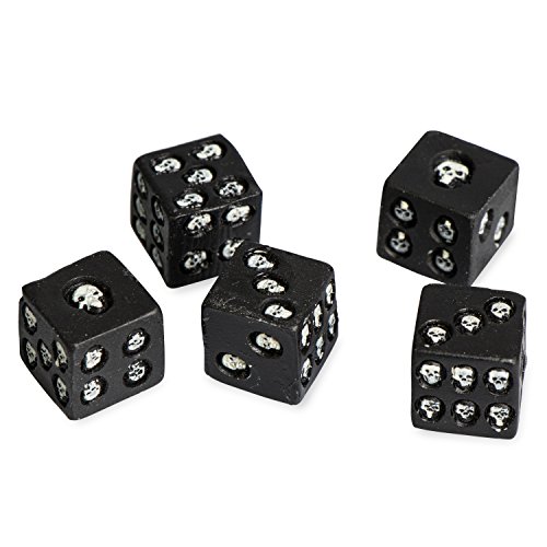 Grinscard Spielwürfel Set im Totenkopf Design - Schwarz 2 x 2 x 2 cm je Würfel - 5 Augenwürfel für Brettspiele von Grinscard