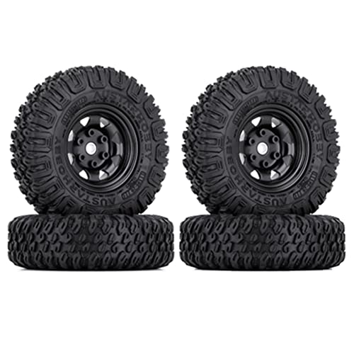 Griwiuiowe 4 STÜCKE 85 Mm 1,55 Metall Beadlock Felgen Reifen Set für 1/10 RC Crawler Auto Axial Jr D90, Schwarz von Griwiuiowe