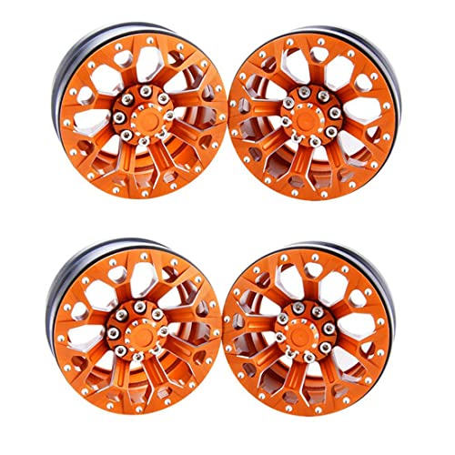 Griwiuiowe 4 Stück Serien 1,9 Zoll Metallfelgen Perlenschloss für 1/10 Chenille mit Fernbedienung Axial SCX10 II TRX4 Radnabe, Orange von Griwiuiowe