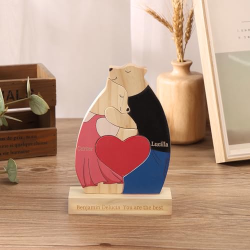 Personalisiertes Holzkunstpuzzle Mit Namen Text Holzpuzzles Bärenfamilie Skulpturen Desktop Ornament Weihnachten Einweihung Geschenke Für Brautpaar Home Tischdekoration (Style 3) von Grovjewfit