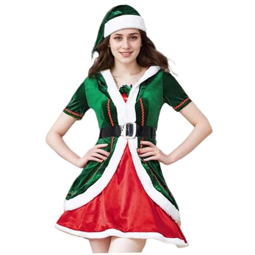 3PCS/Set Elf Kostüm, niedliches Weihnachts -Elfen -Outfit, Soft Santa Kostüm -Set, einschließlich Kleiderhut & Belt, Cosplay -Kostüme für Frauen, Weihnachtskostüme für Zuhause, Party, Cosplay, L Sant von Grtheenumb