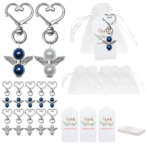 Angel Keyring Kit süßer Guardian Angel Keychain Danke Geschenk mit Organza -Tasche für Hochzeitsfeiern Bevorzugung 20pcs Weißblau, Angel Keyring Kit von Grtheenumb