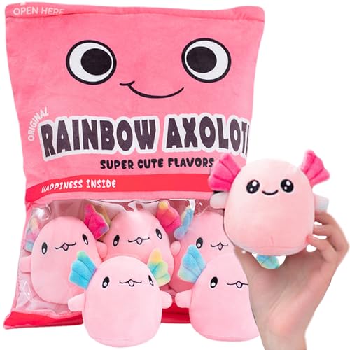 Blau Axolotl Plüsch, Kawaii -Kissen, weiche bequeme Snack -Beutel Axolotl Plüschspielzeug, abnehmbare Kawaii Plüsch mit Reißverschluss, Axolotl gefülltes Tier für Kinder, Mädchen, Style 2, Kawaii Kis von Grtheenumb