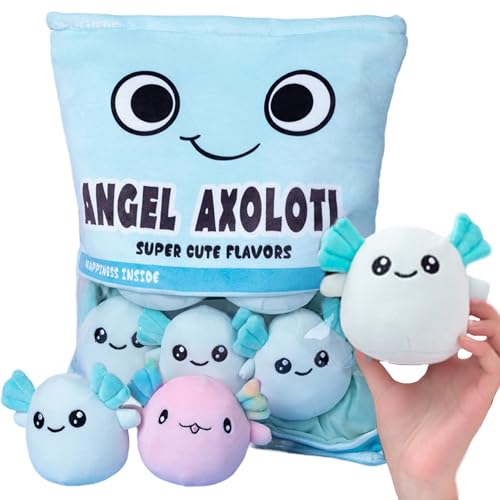 Blau Axolotl Plüsch, Kawaii -Kissen, weicher bequemer Snack -Beutel Axolotl Plüschspielzeug, abnehmbare Kawaii Plüsch mit Reißverschluss, Axolotl gefülltes Tier für Kinder, Mädchen, Blau, Kawaii -Kis von Grtheenumb