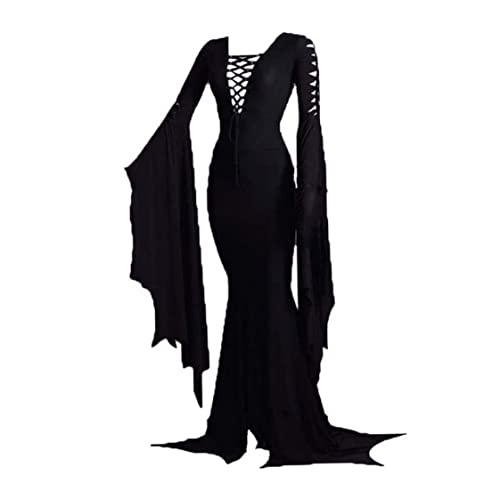 Damenbodenkleid Kostüm Hexe Sexy Gothic Vintage Kleid Halloween Carnival Party Cosplay Kostüme XL, Kostüme Halloween Matching Morticia von Grtheenumb