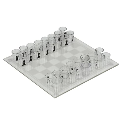 Grtheenumb Glasschachspiel -Set, 10 x 10 Zoll Clear Glass Chess Board mit 32 PCS -Tassen Schachstücke lustige Trinkglasschach -Set für Erwachsene, Kinder von Grtheenumb