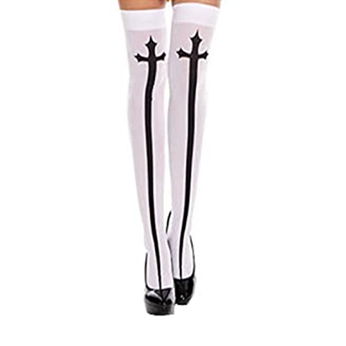 Gothic Cross Oberschenkel hohe Strümpfe, Waschstrümpfe Gothic Style Socken Branchenstrümpfe für Halloween Cosplay Party von Grtheenumb