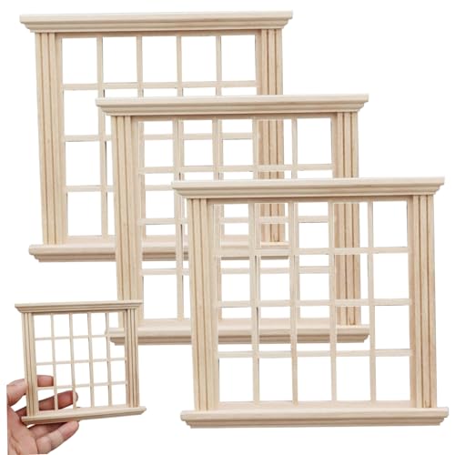 Grtheenumb 1 12 Skala Dollhouse Möbel, 3pcs Holzpuppenhausfenster, 5,6x0,6 x 5,1 Zoll DIY Miniaturmöbel für Puppenhaus -Schlafzimmer -Zubehör Miniaturmöbel von Grtheenumb