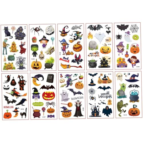 Grtheenumb 10 Blätter Halloween Temporäre Tätowierungen für Kindertattoos, Mädchen, Kinder Tattoos, Halloween -Make -up von Grtheenumb