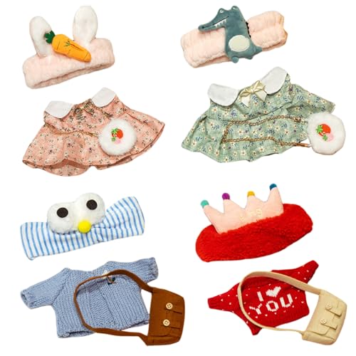 Grtheenumb Babypuppenkleidung, 4 Set ausgestopfte Tierkleidung, 12 Plüsch Duck Kawaii Babypuppenkleidung mit Stirnband und Tasche DIY Duck Doll Kleider für Mädchen/Jungen, Puppenkleidung von Grtheenumb