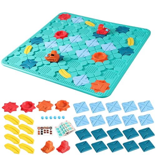 Grtheenumb Brettspiele, 1 Set Sequence Board Game Burr-freies Montessori-Spielzeug mit 4 Bodenplatten, 2 Autos, 6 Perlen und mehr logischem Bildungsspielzeug für 4 bis 8 Jahre altes Alter von Grtheenumb