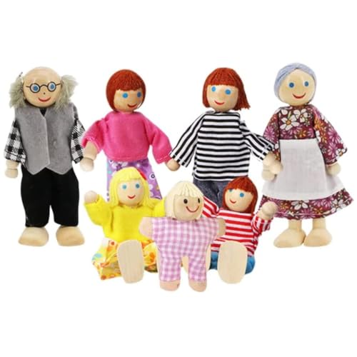 Grtheenumb Dolls Family Set, Sets von 7 Puppenhäusern Menschen, Menschen hölzerne Familienpuppenspielzeugpuppenhauszubehör für Doll House von Grtheenumb