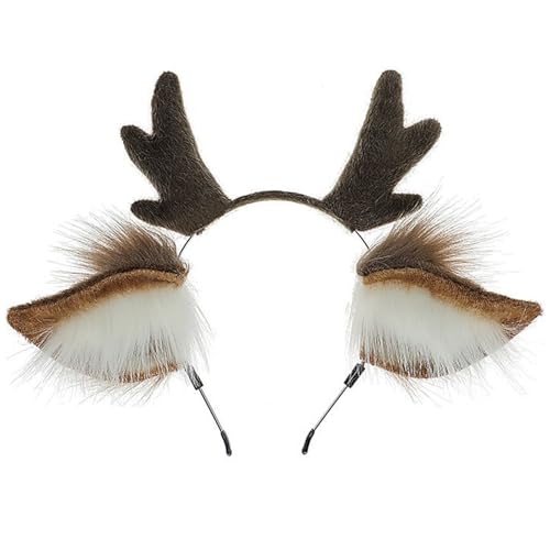 Grtheenumb Geweihstirnband, Rentiergeweih Stirnband, flauschige Hirschohren Stirnband niedliche Tierkopfbewegung Weihnachtsgeweih Hair Hoop Hirsche Kostümzubehör für Weihnachtsfeier, Antler Stirnband von Grtheenumb