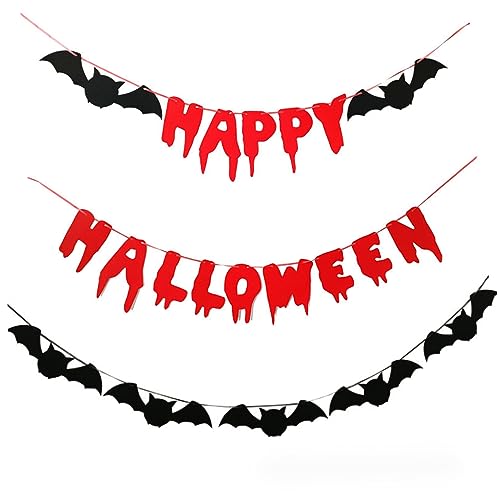 Grtheenumb Halloween Banner, Happy Halloween Banner, 2 Set Fledermaus fröhliches Halloween -Banner Happy HAPPE Halloween Sign tragbare blutige Halloween -Dekorationen für Wall Party Haunted House von Grtheenumb