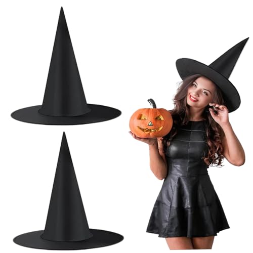 Grtheenumb Halloween Hexenhut, Zaubererhut, 2pcs Schwarze Hexenhut für Erwachsene Frauen Halloween Kostüm Zauberer Hüte Hexenhüte Halloween Dekorationen für Veranda Hof Garten von Grtheenumb