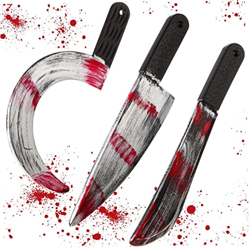 Grtheenumb Halloween Kostüm niedlicher, 3pcs blutiger falsch niedlicher Halloween Machete Toy, Plastik Halloween Metzger blutige Sichelpropie von Grtheenumb