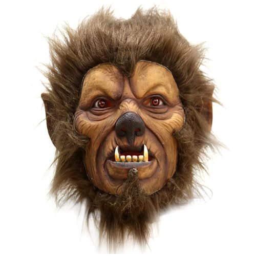 Grtheenumb Halloween -Maske, Halloween Wolf Maske, Werwolf Maske für Männer Horror Full Head Wolf Maske mit Haar von Grtheenumb