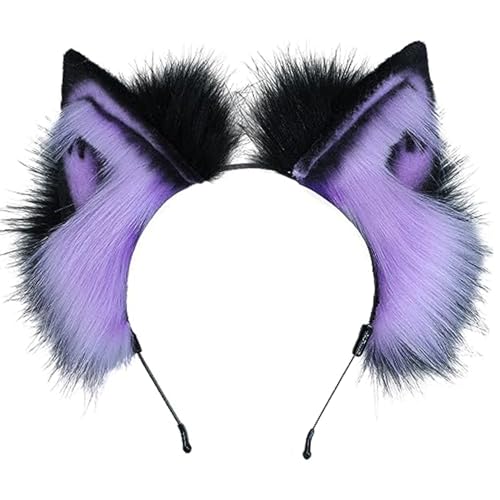 Grtheenumb Katzenohr Stirnband, künstliches Katzenohr -Stirnband Pelzende Ohr Kopfstück Katze Cosplay Kostümzubehör für Halloween -Party, lila von Grtheenumb