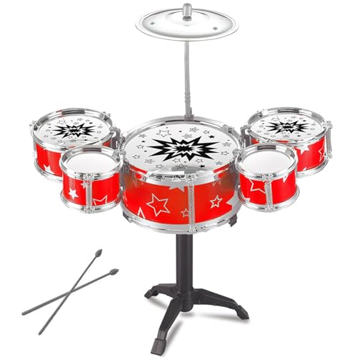 Grtheenumb Kids Drum Kit für Kleinkinder, Kleinkind -Jazz -Drum -Kit -Spielzeug mit 5 Schlagzeug und 1 Cymbal Early Education Kinder Drum Set Mini Band Rock Set für Kinder Geburtstag Weihnachten, Red von Grtheenumb