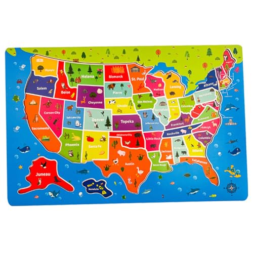 Grtheenumb Kinder Rätsel, Kinder Rätsel, 45pcs USA Map Puzzles Holzmagneträtsel für Kinder im Alter von 4 bis 6 Jahren, rot, Rätsel für Kinder von Grtheenumb